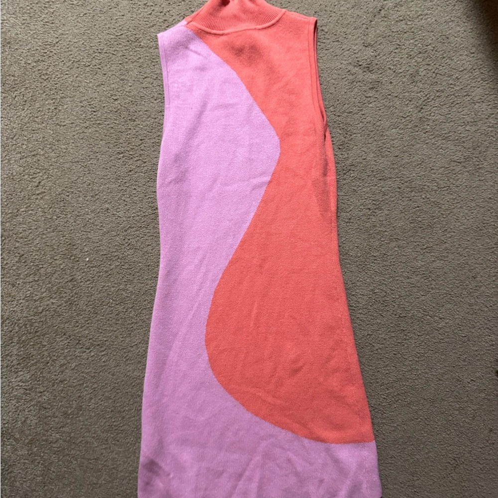 Orange and Pink Sheath Mini Dress with Mock Neck